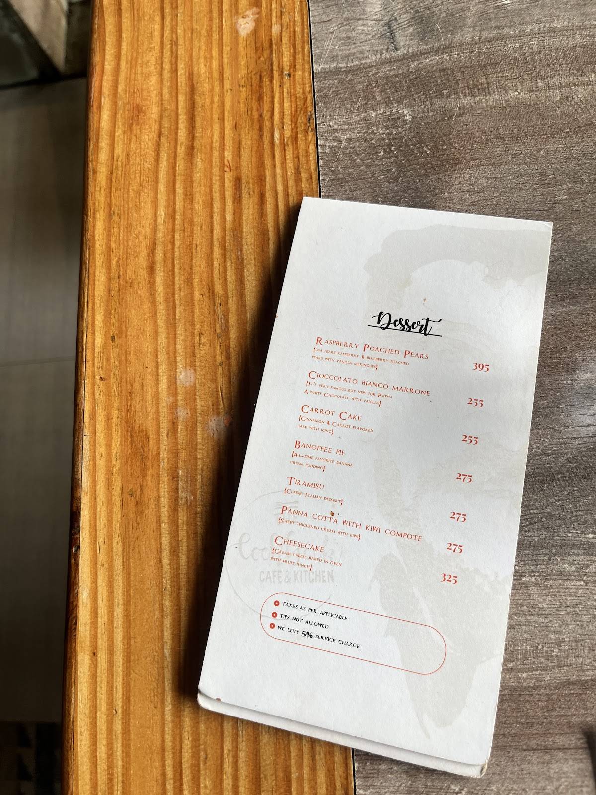 CookBook Cafe menu