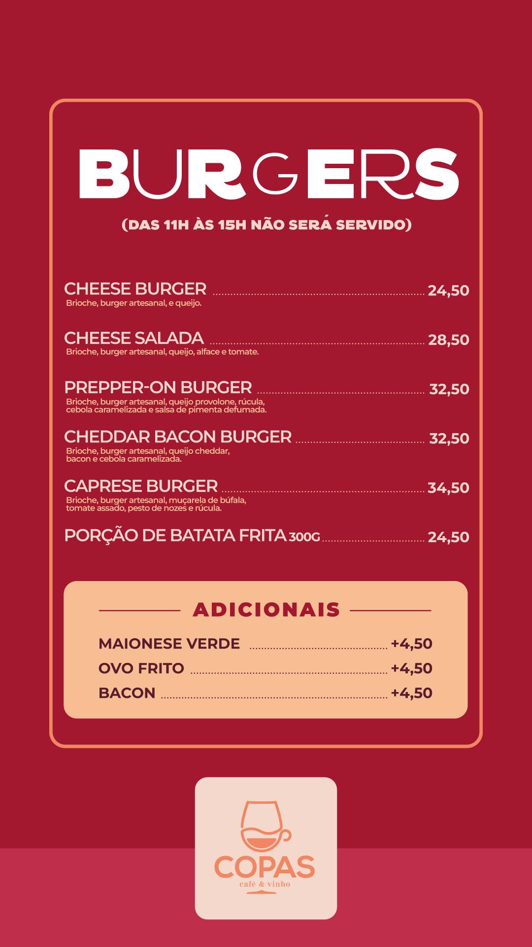 Copas, Café & Vinho cardápio