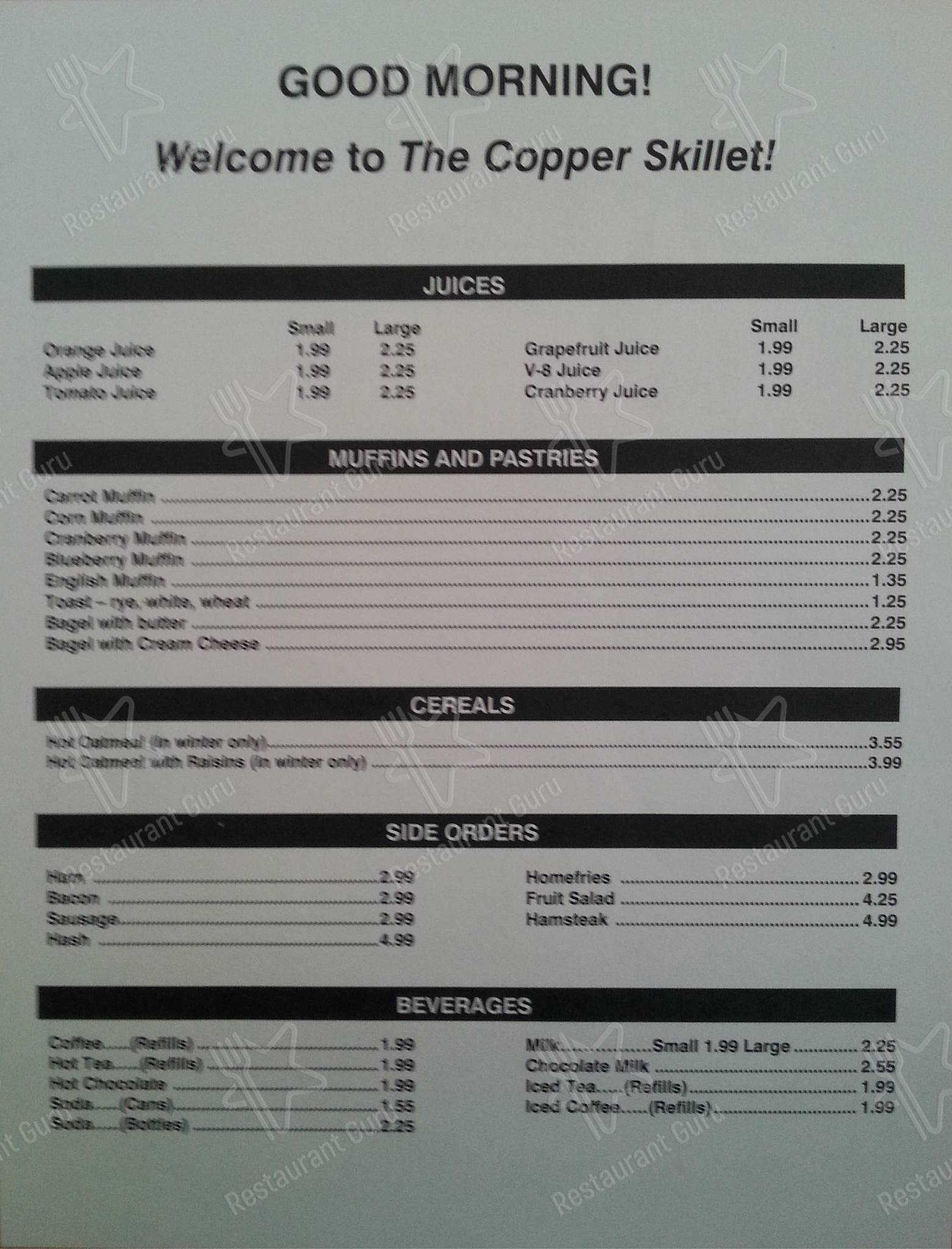 Menu at Copper Skillet Restaurant, Killingworth