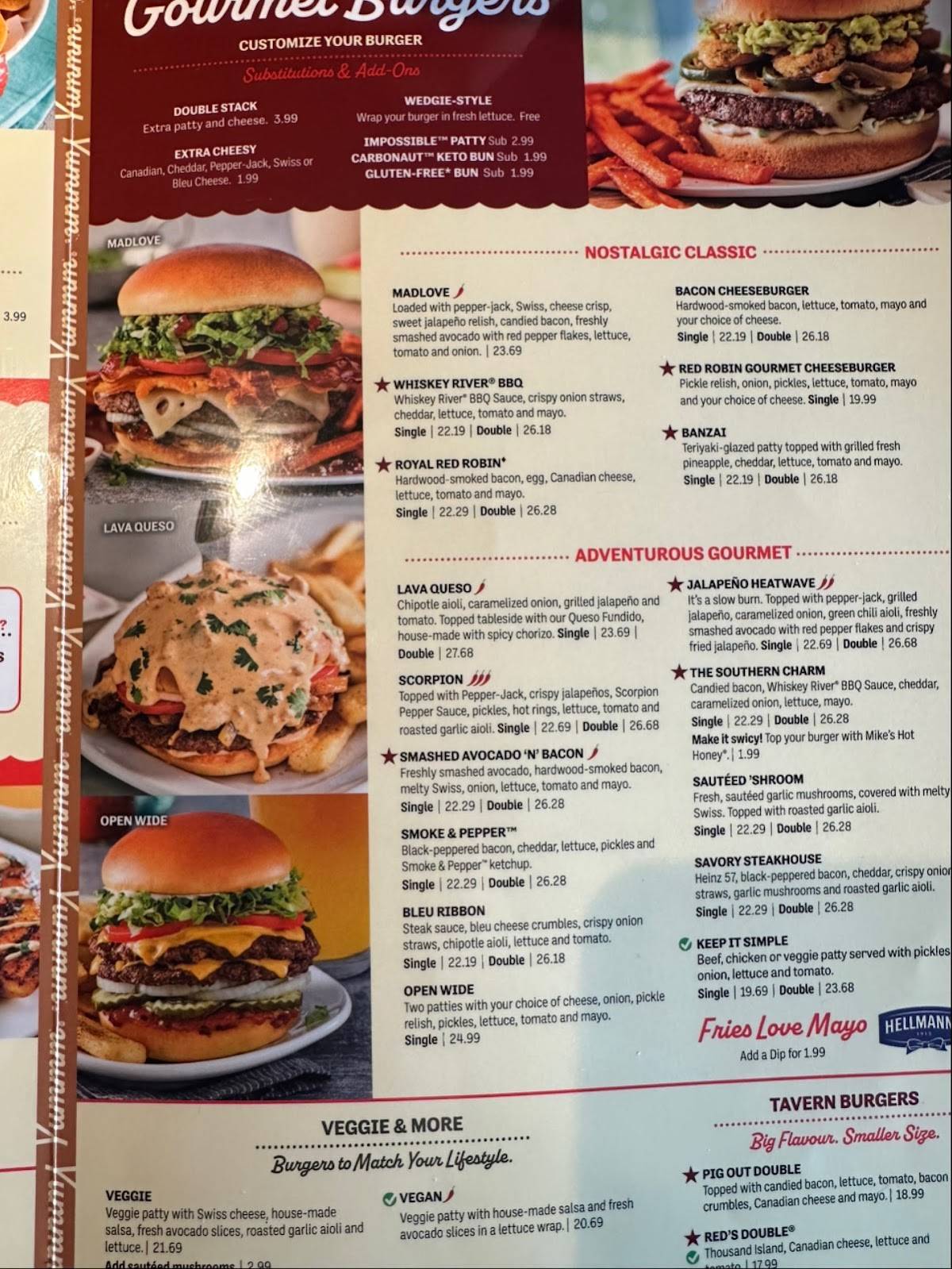 Menu de Red Robin Gourmet Burgers and Brews