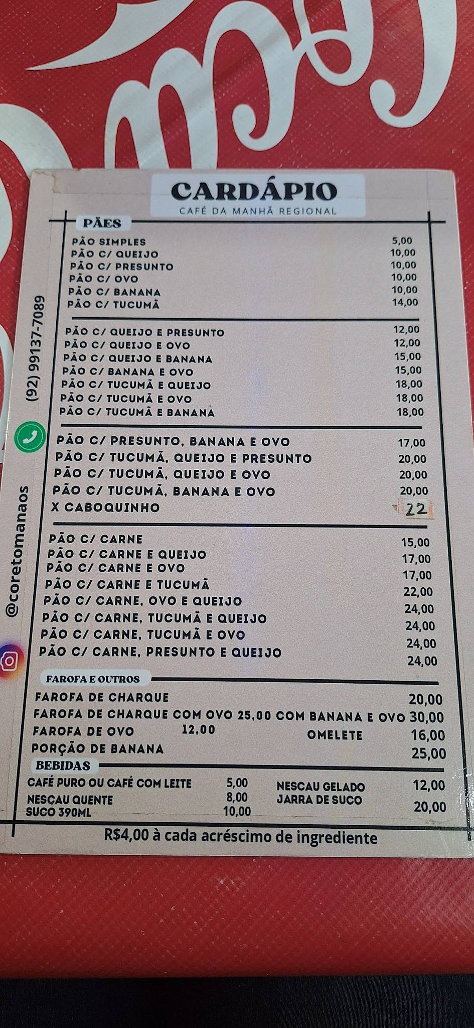 Coreto Dos Manaós cardápio