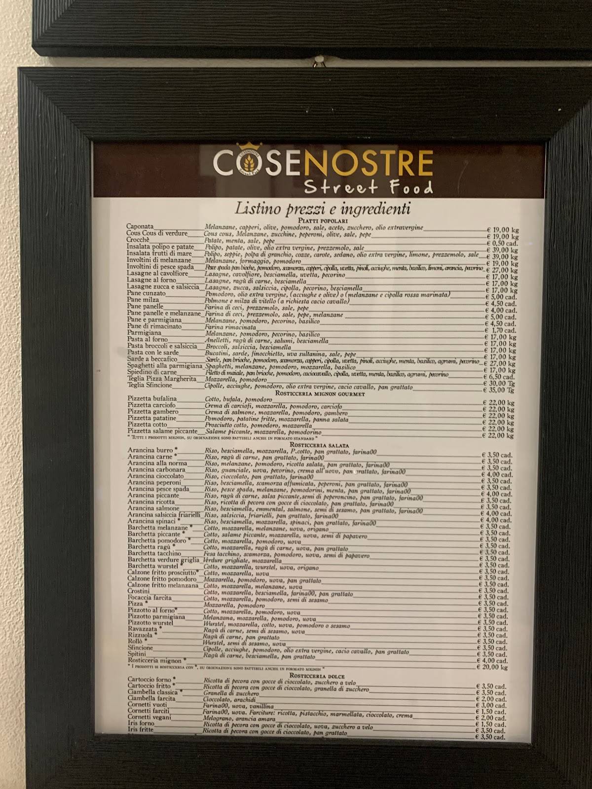 Menu di Cose Nostre 