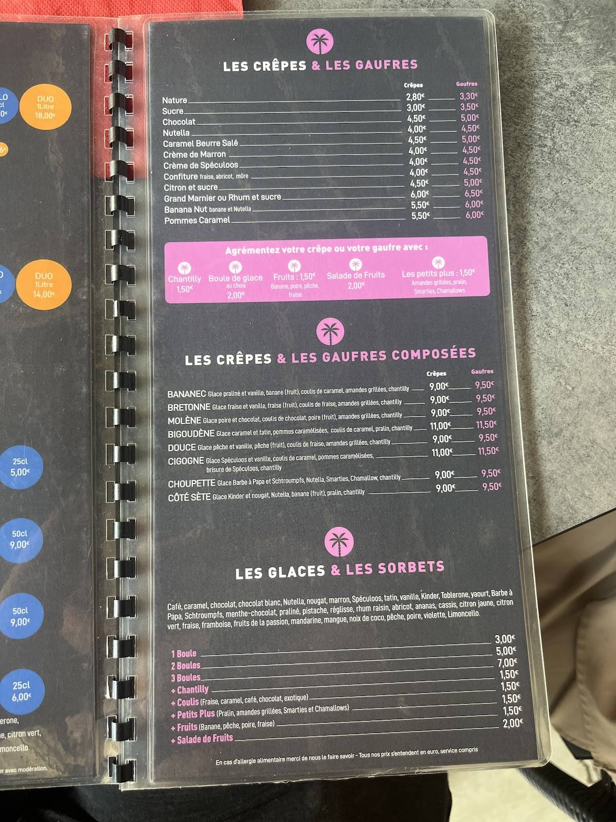 Menu de Côté Mer Frontignan