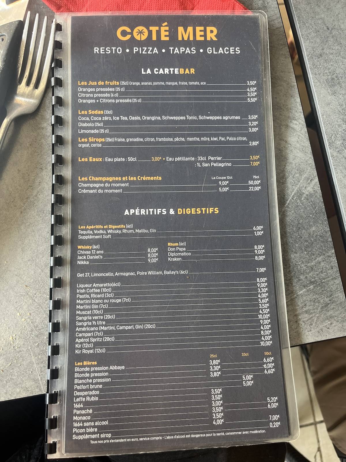 Menu de Côté Mer Frontignan