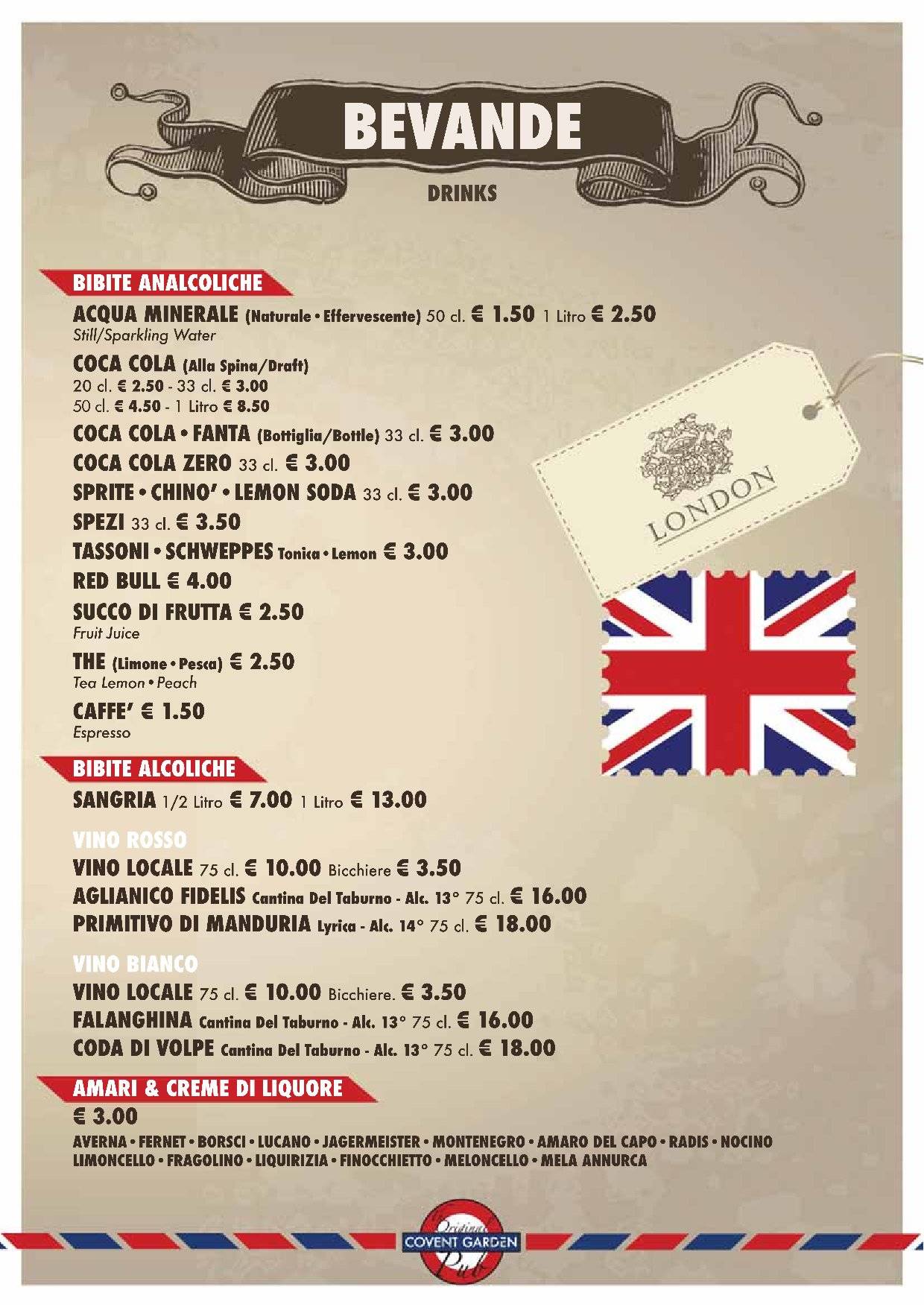 Menu di Covent Garden Pub 