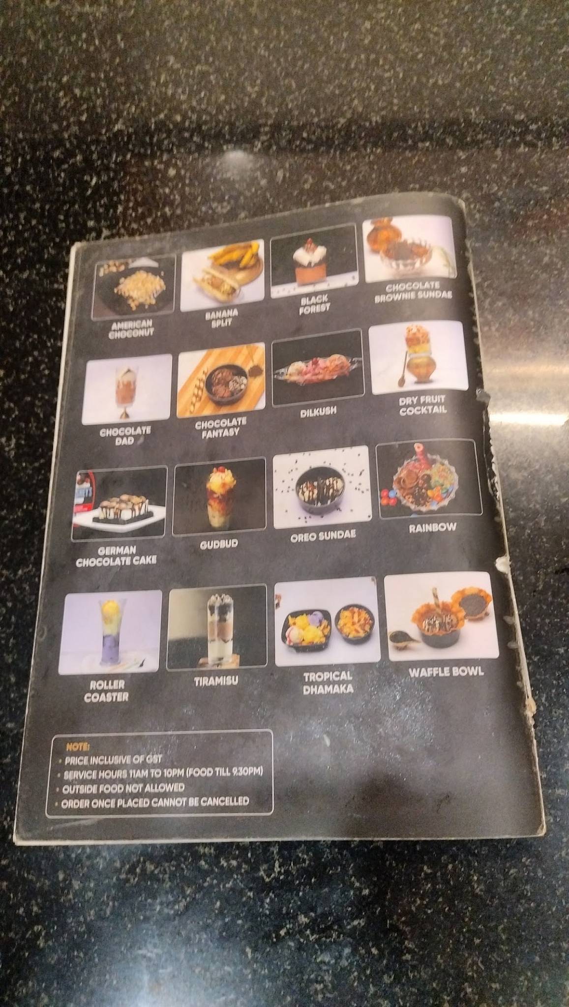 Cream Hub menu