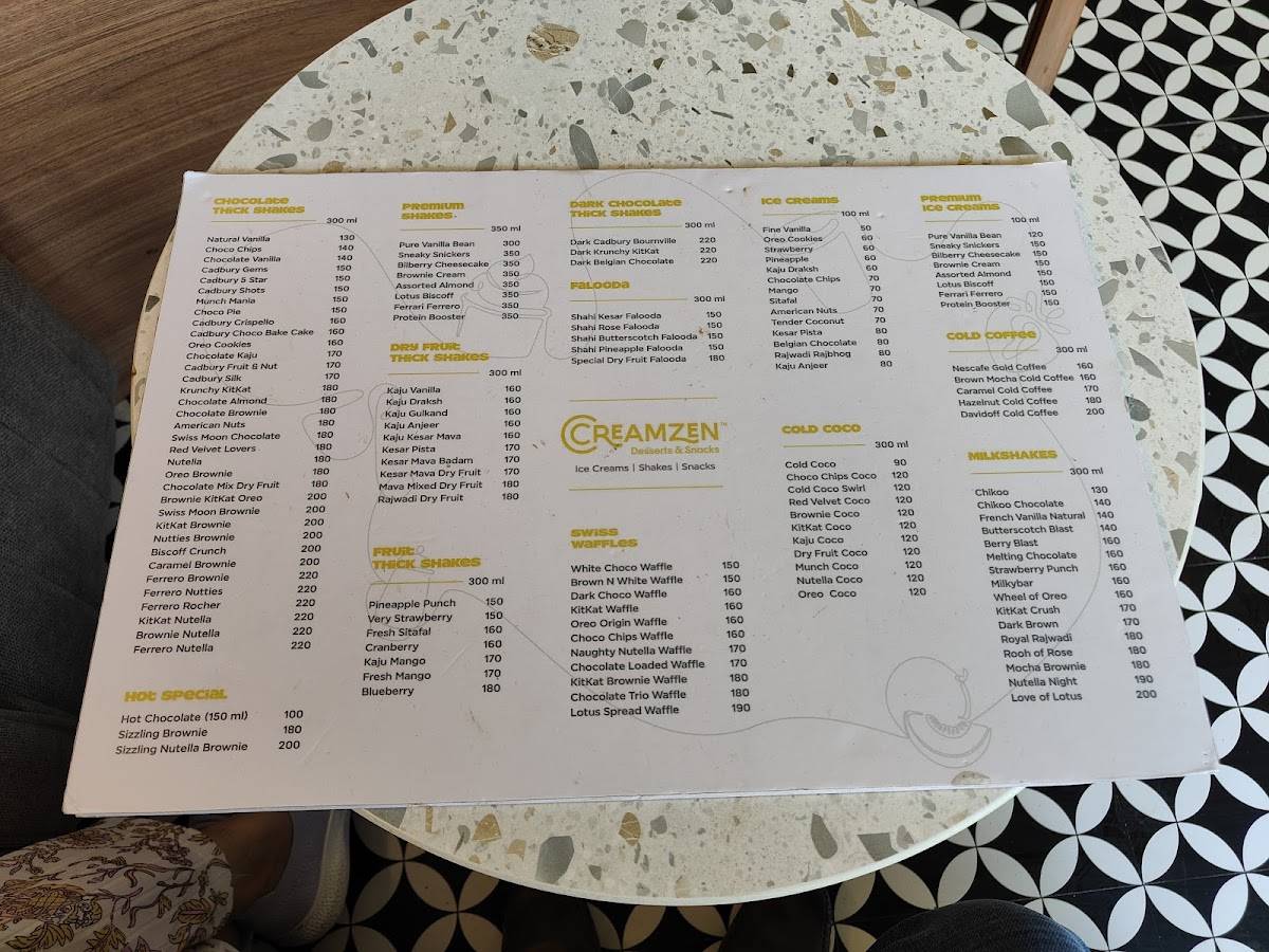 Creamzen menu
