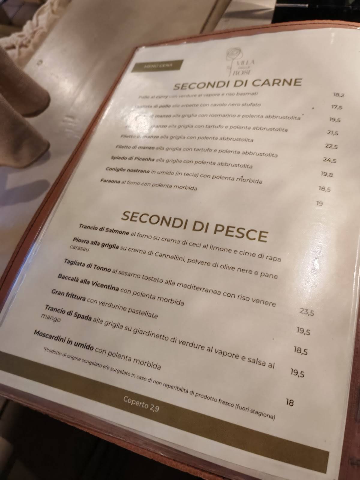 Menu di Villa delle Rose 