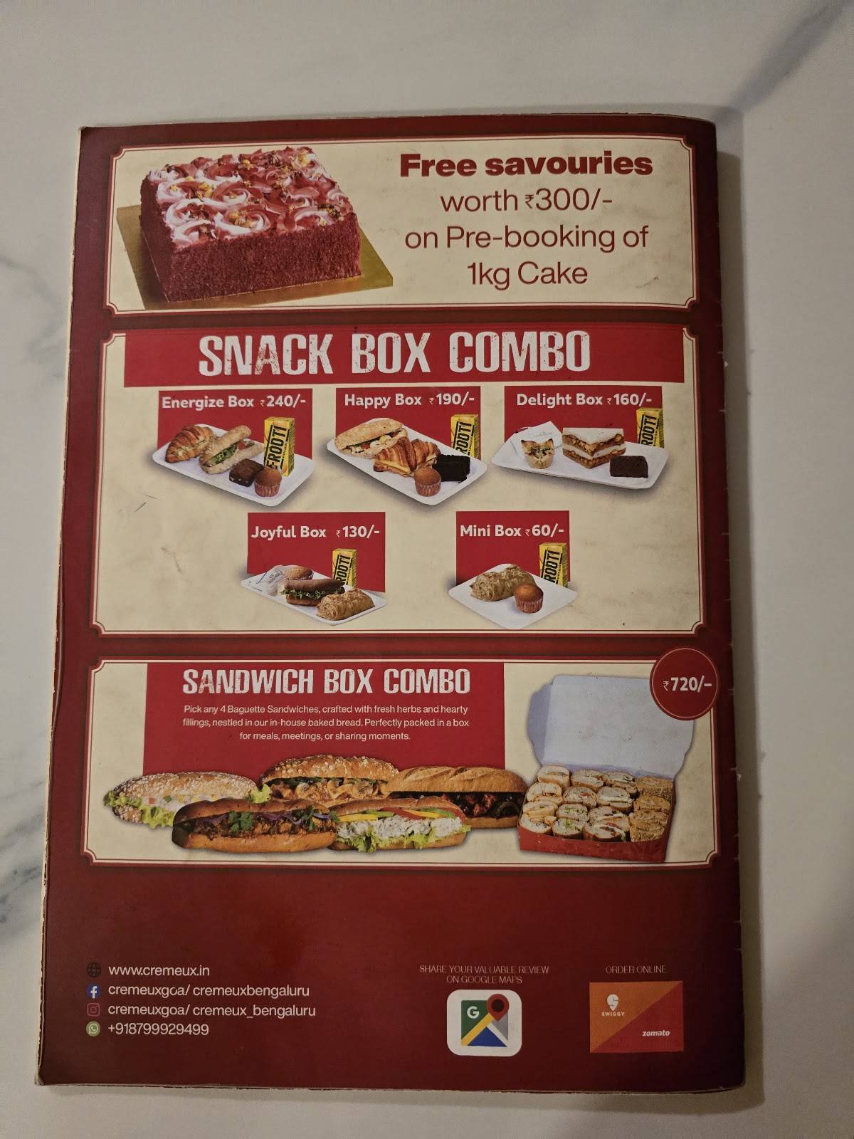 Cremeux - Mapusa menu