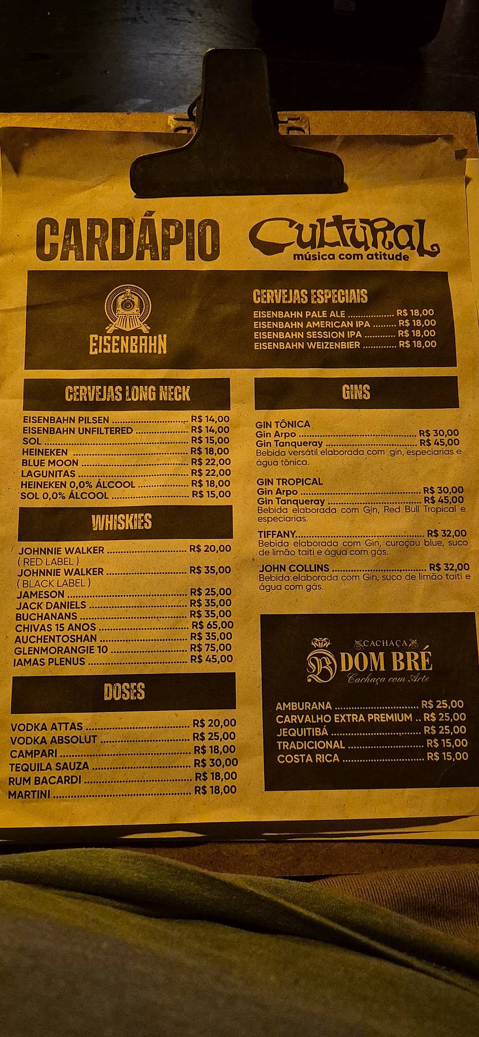 Cultural Bar cardápio