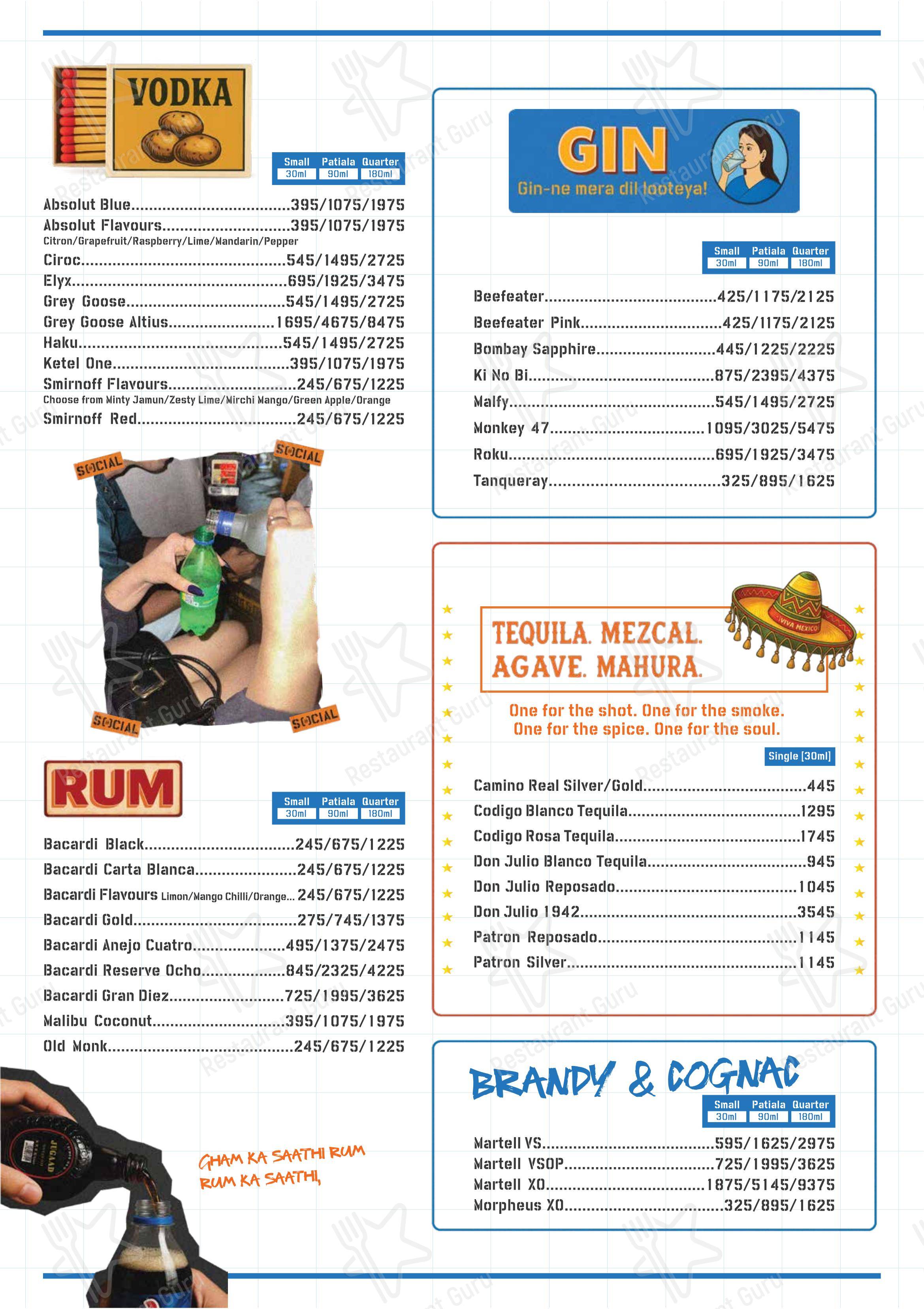 Menu for the Cyber Hub Social restaurant
