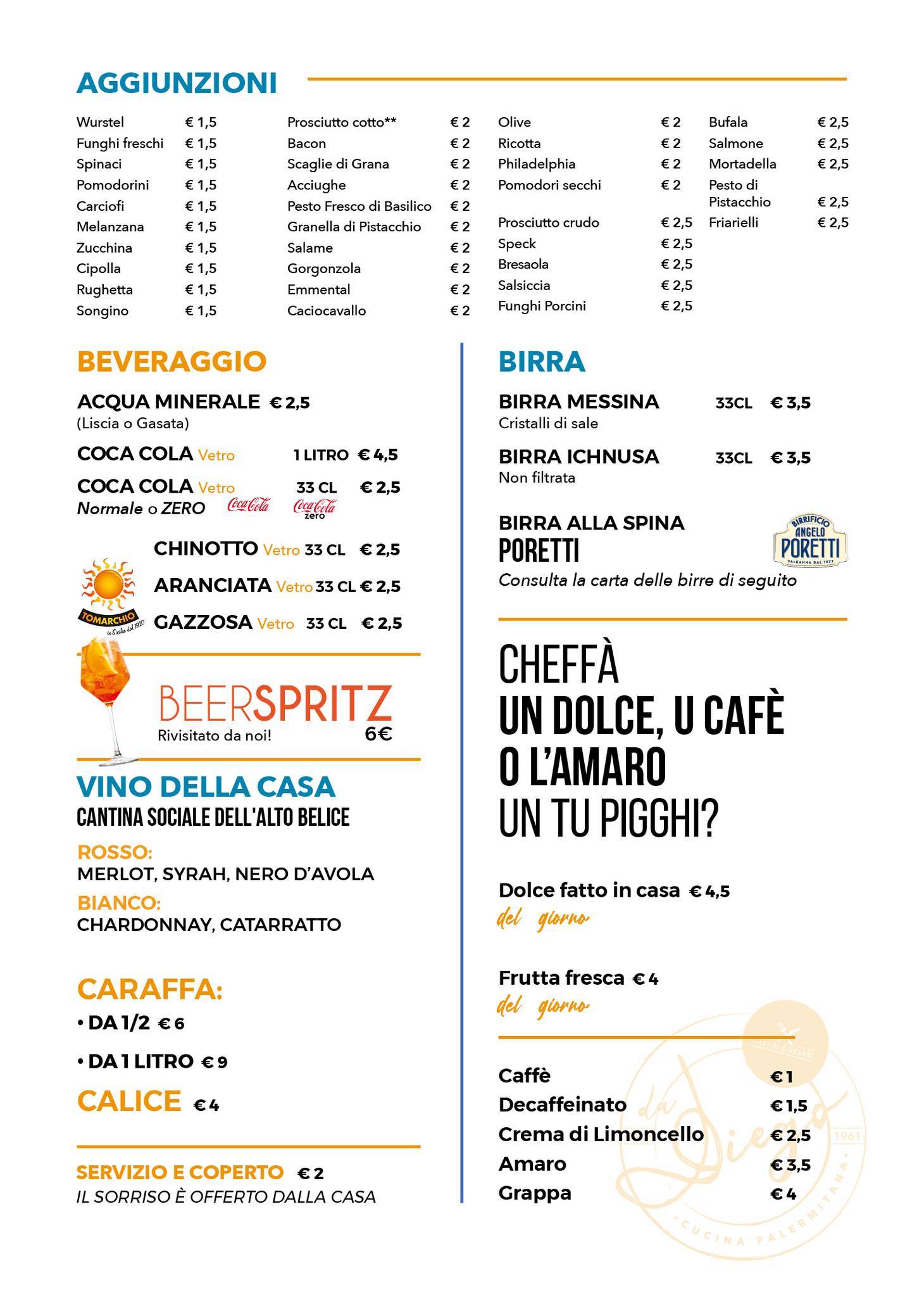 Menu di Da Diego 