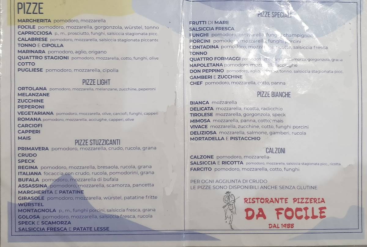 Menu di Da Focile 