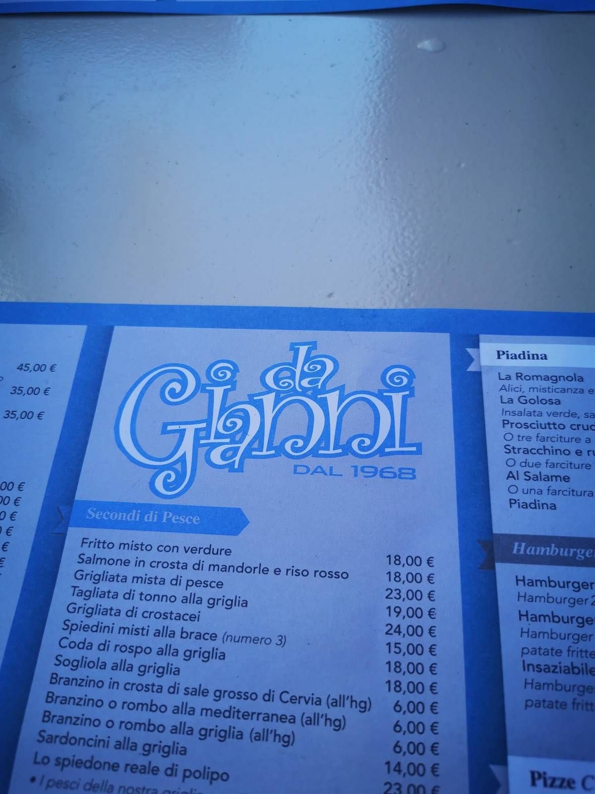 Menu di Da Gianni 
