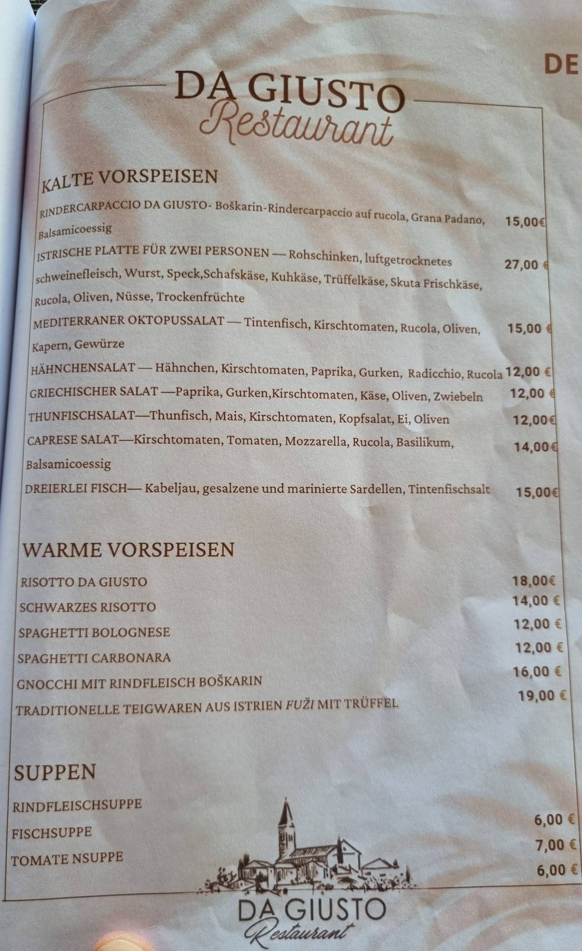 Menu di Da Giusto Restaurant 