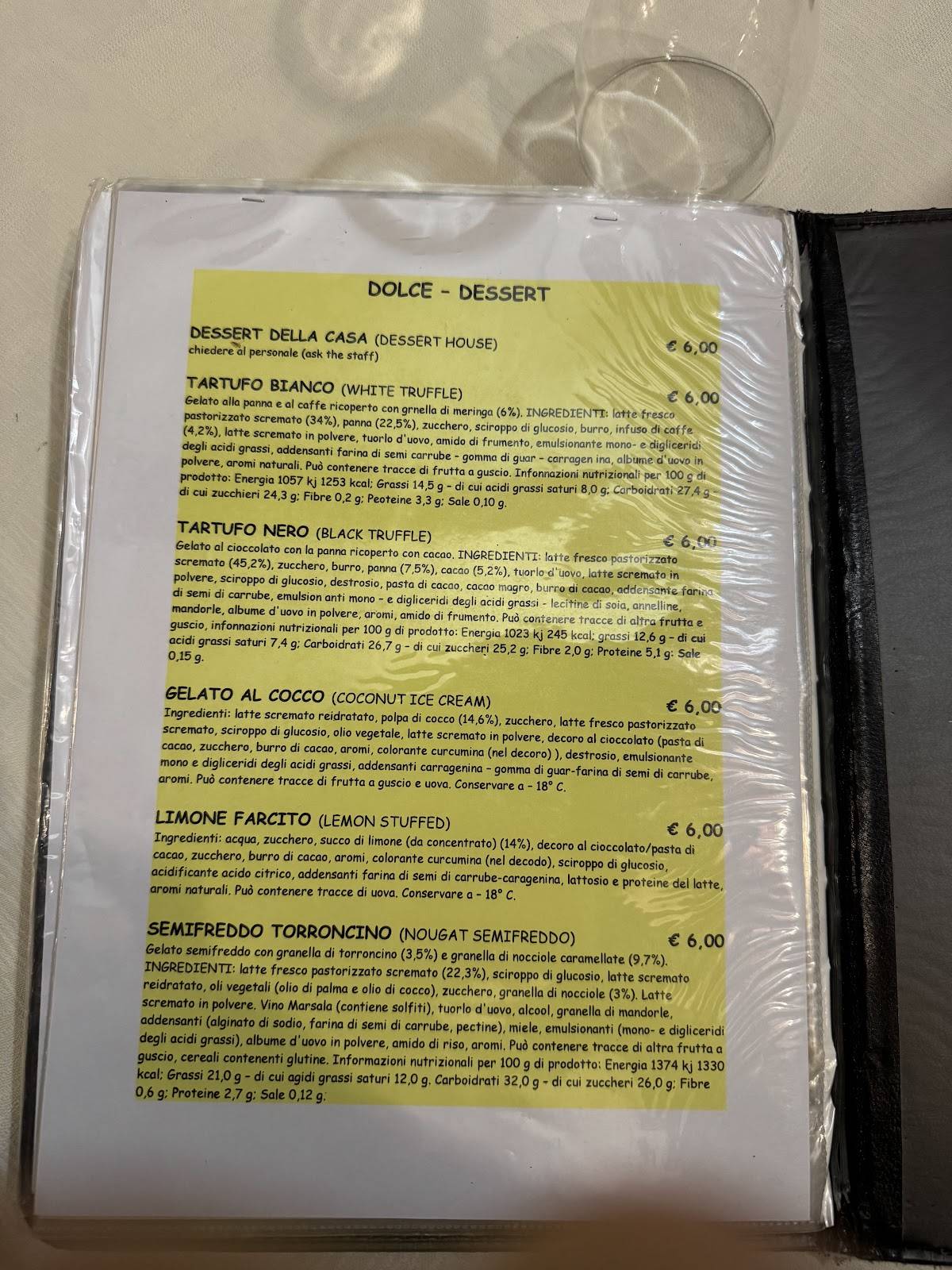 Menu de Da Merlo