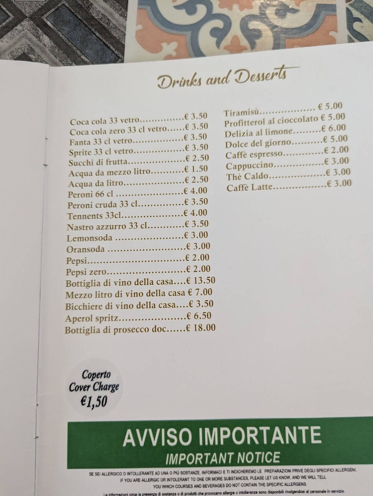 Menu di Da Nello take away trattoria pizzeria 