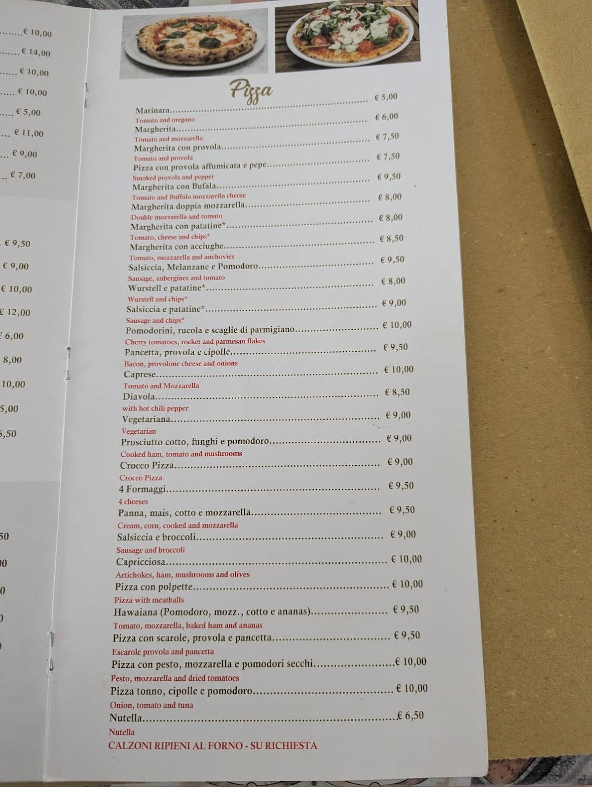 Menu di Da Nello take away trattoria pizzeria 