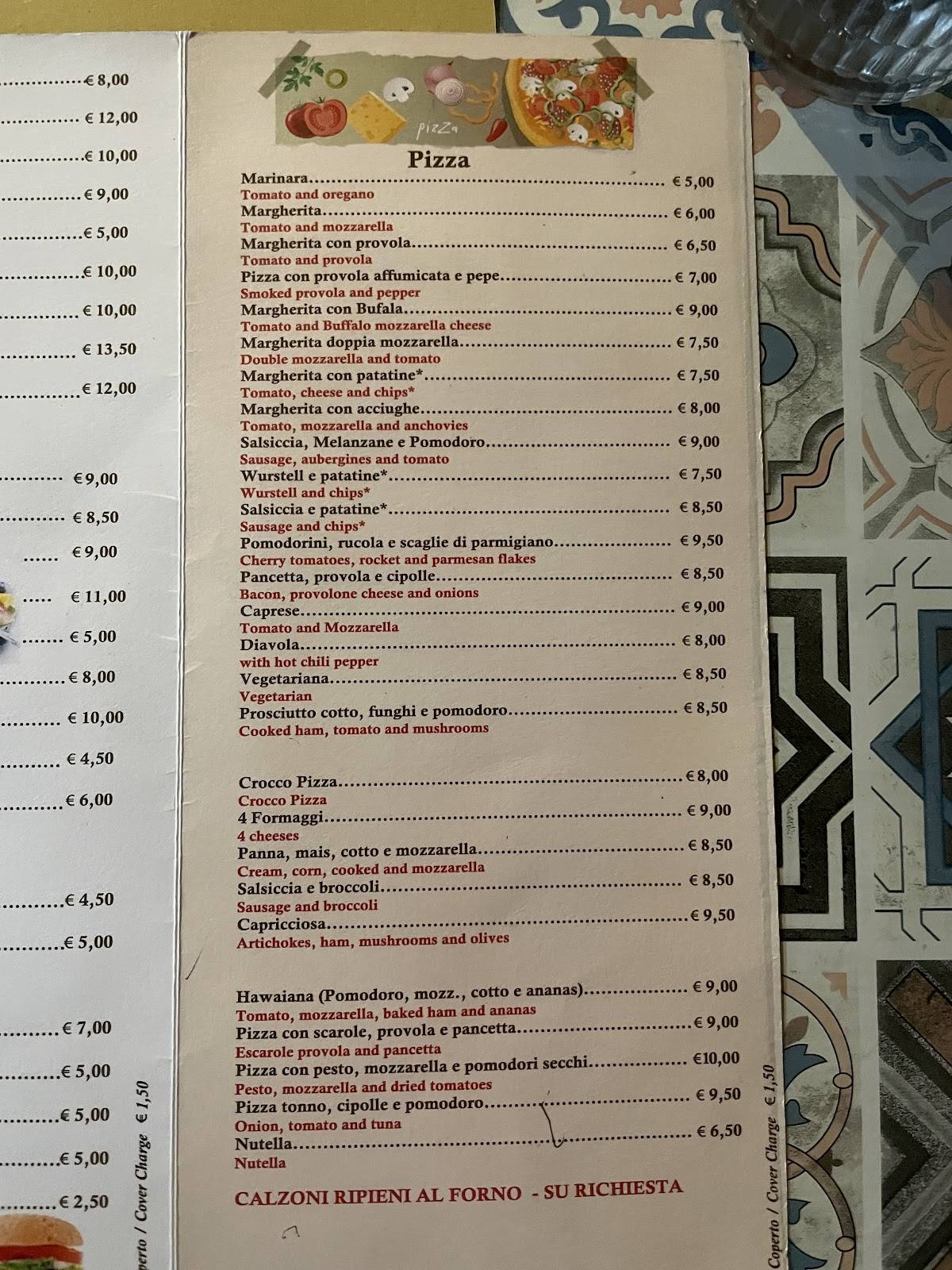 Menu di Da Nello take away trattoria pizzeria 