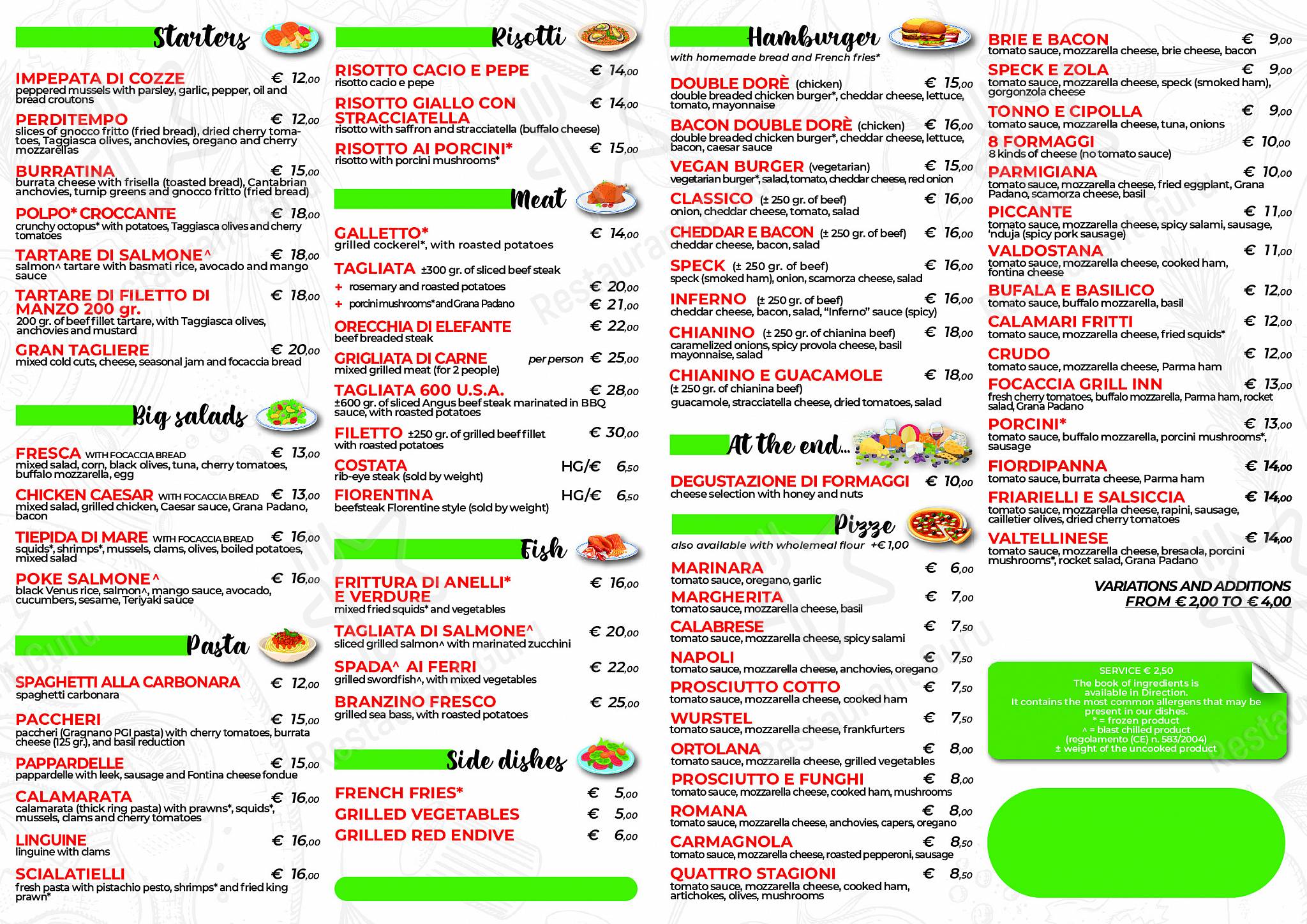 Menu per Da Rino ristorante