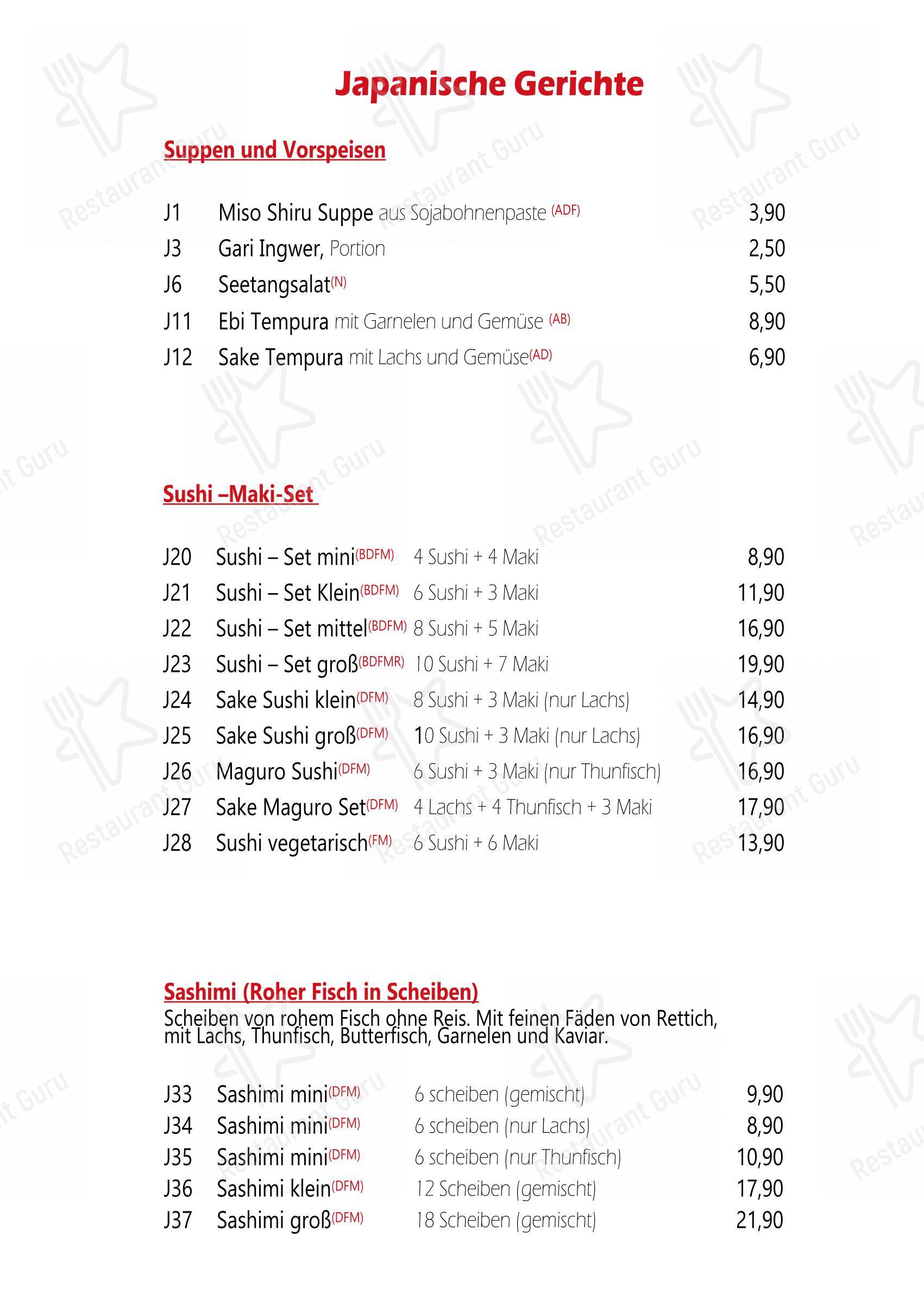 Menu pour Da Yang