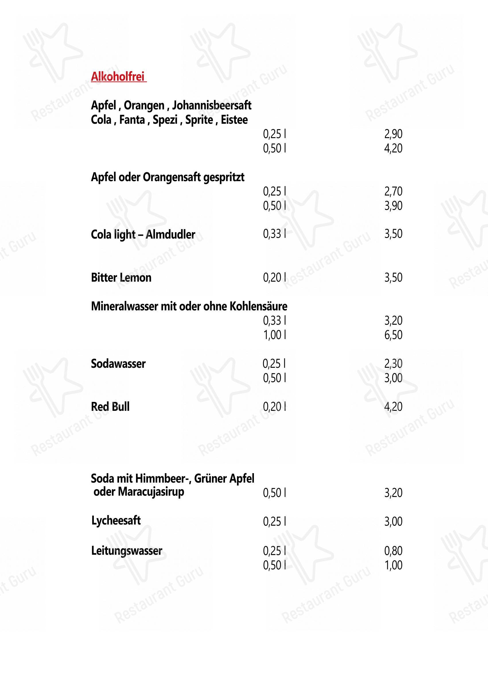 Menu pour Da Yang restaurant