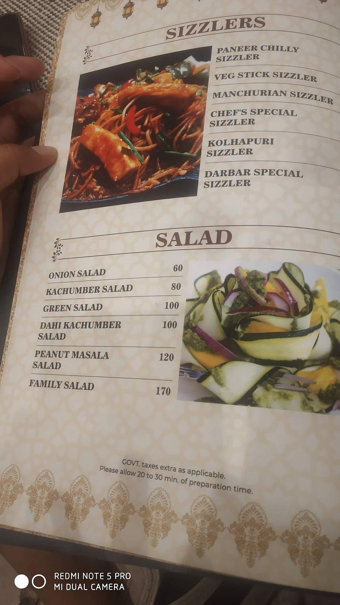 Darbar veg restaurant menu
