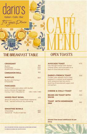 Dario's Restaurant Café Bar menu