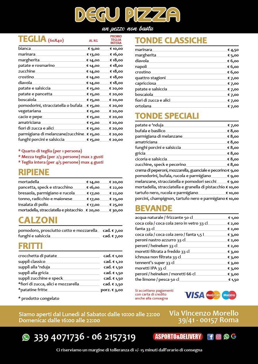 Menu de Degu Pizza