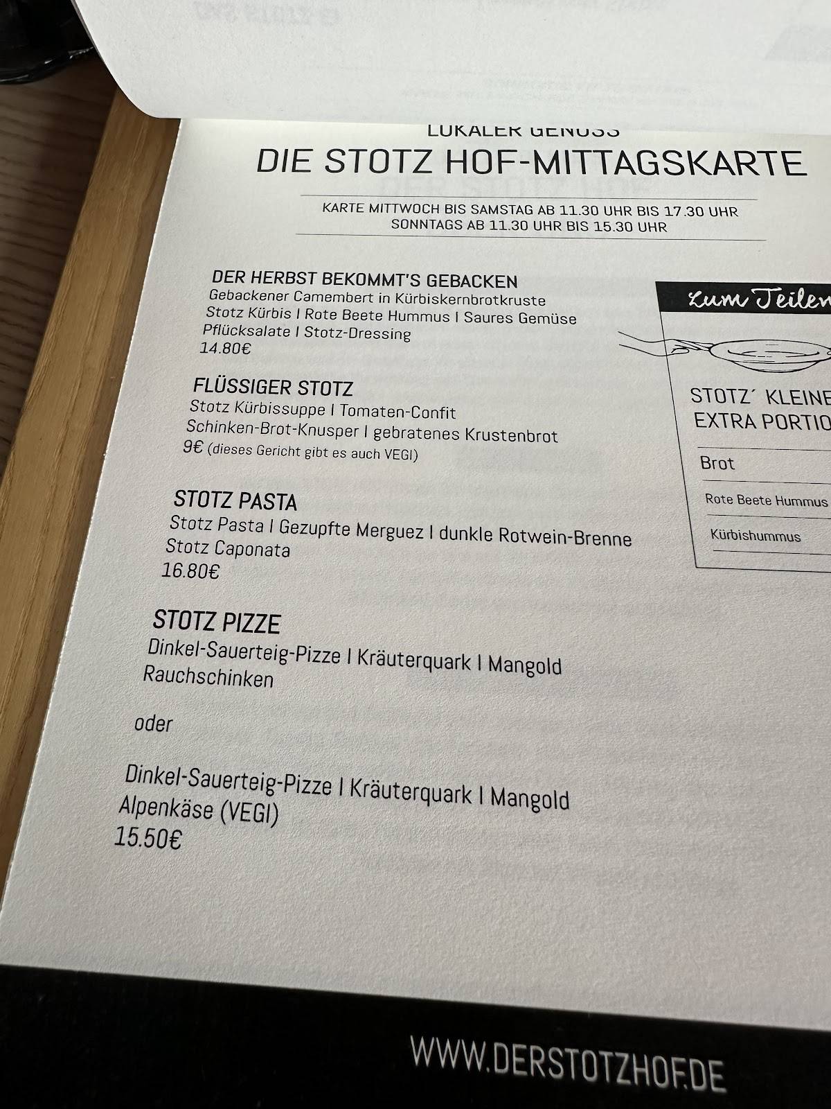 Menu au Der Stotz Hof café, Markdorf