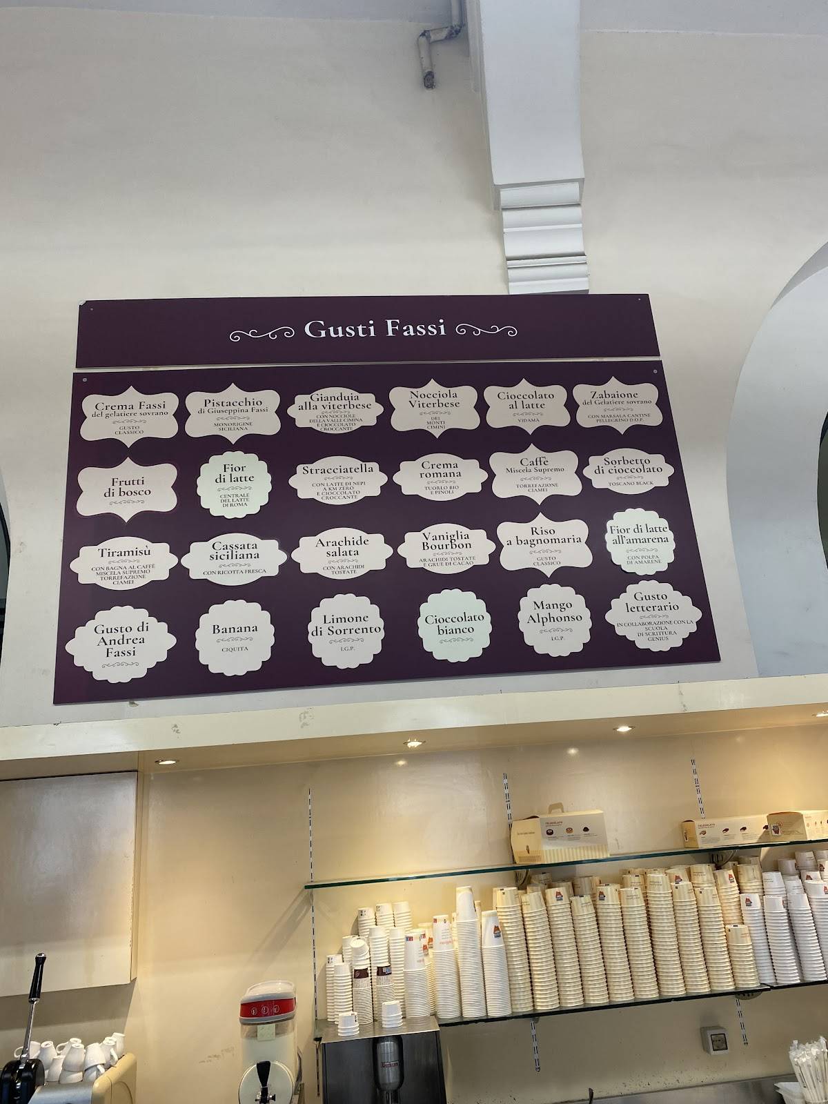 Menu di Gelateria Fassi - Gelato artigianale a Roma dal 1880 