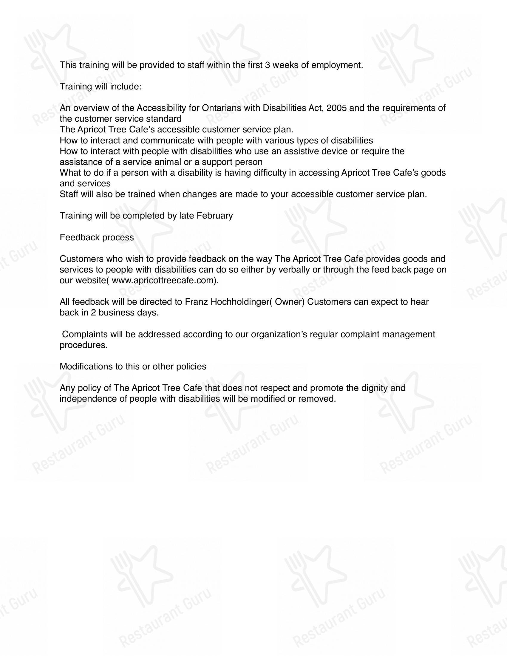 Menu pour The Apricot Tree Cafe - Menu