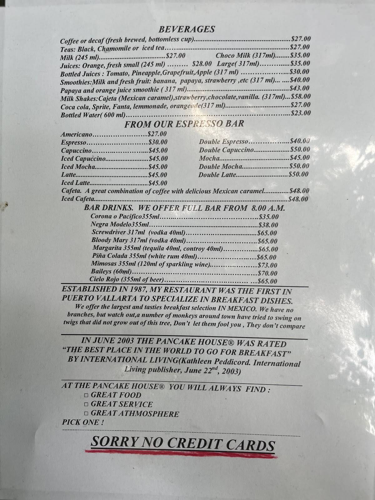 Menu at The Pancake House desserts, Puerto Vallarta, Basilio Badillo 289