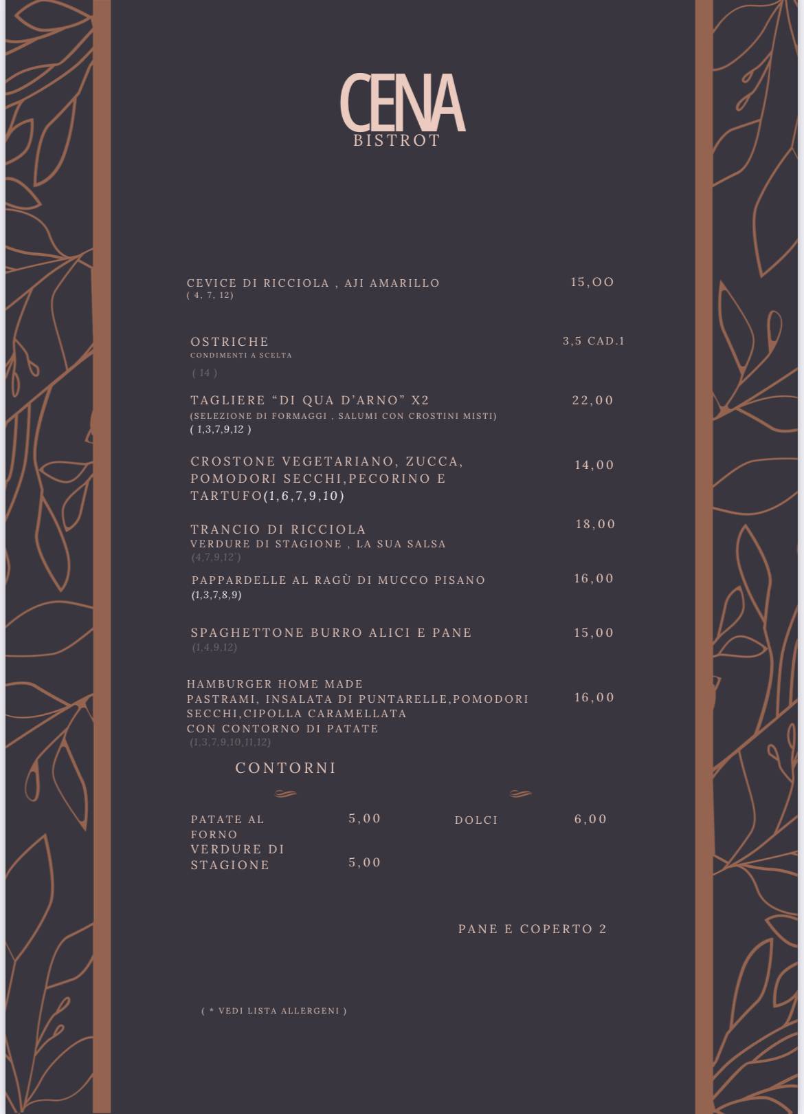 Menu di Di Qua D'Arno Pisa 