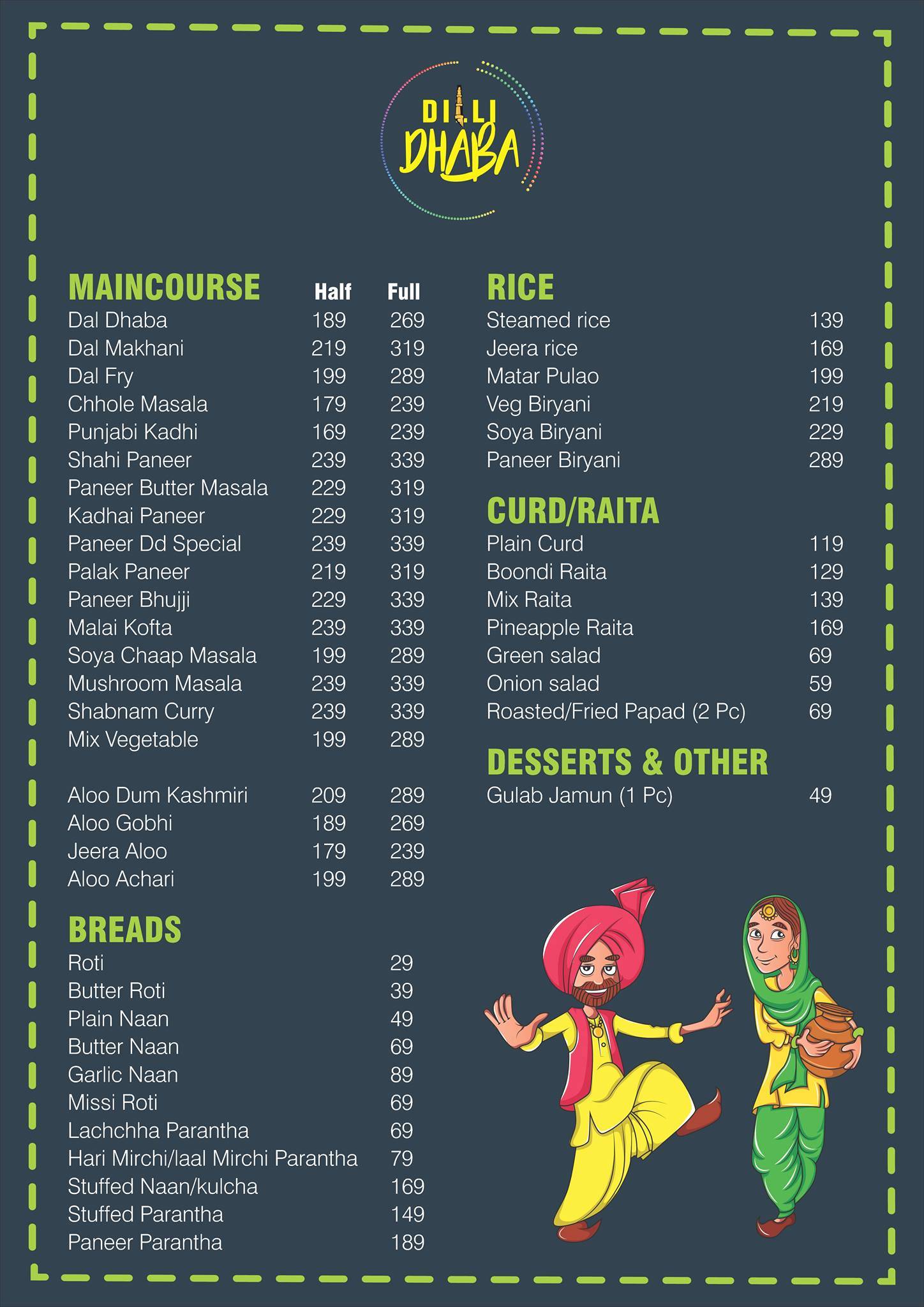 Dilli Dhaba menu