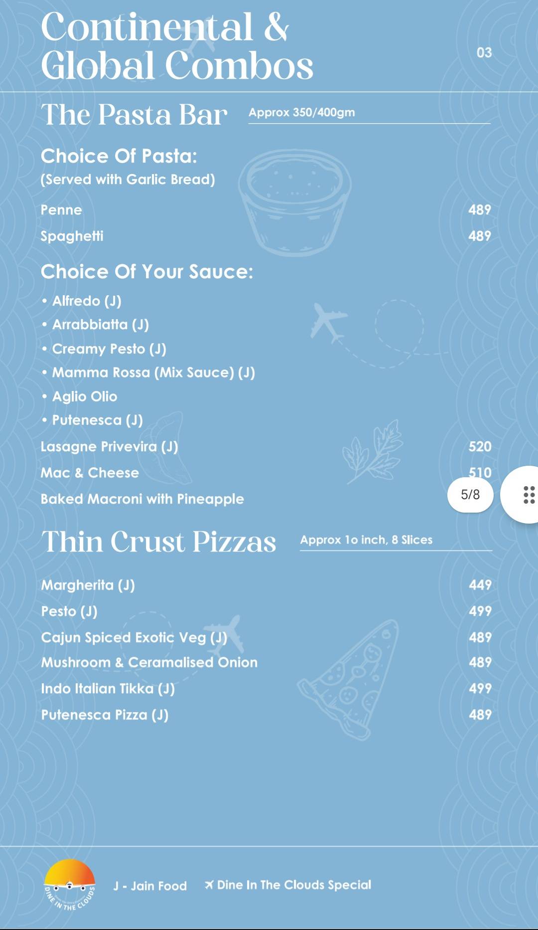 Dine In The Clouds menu