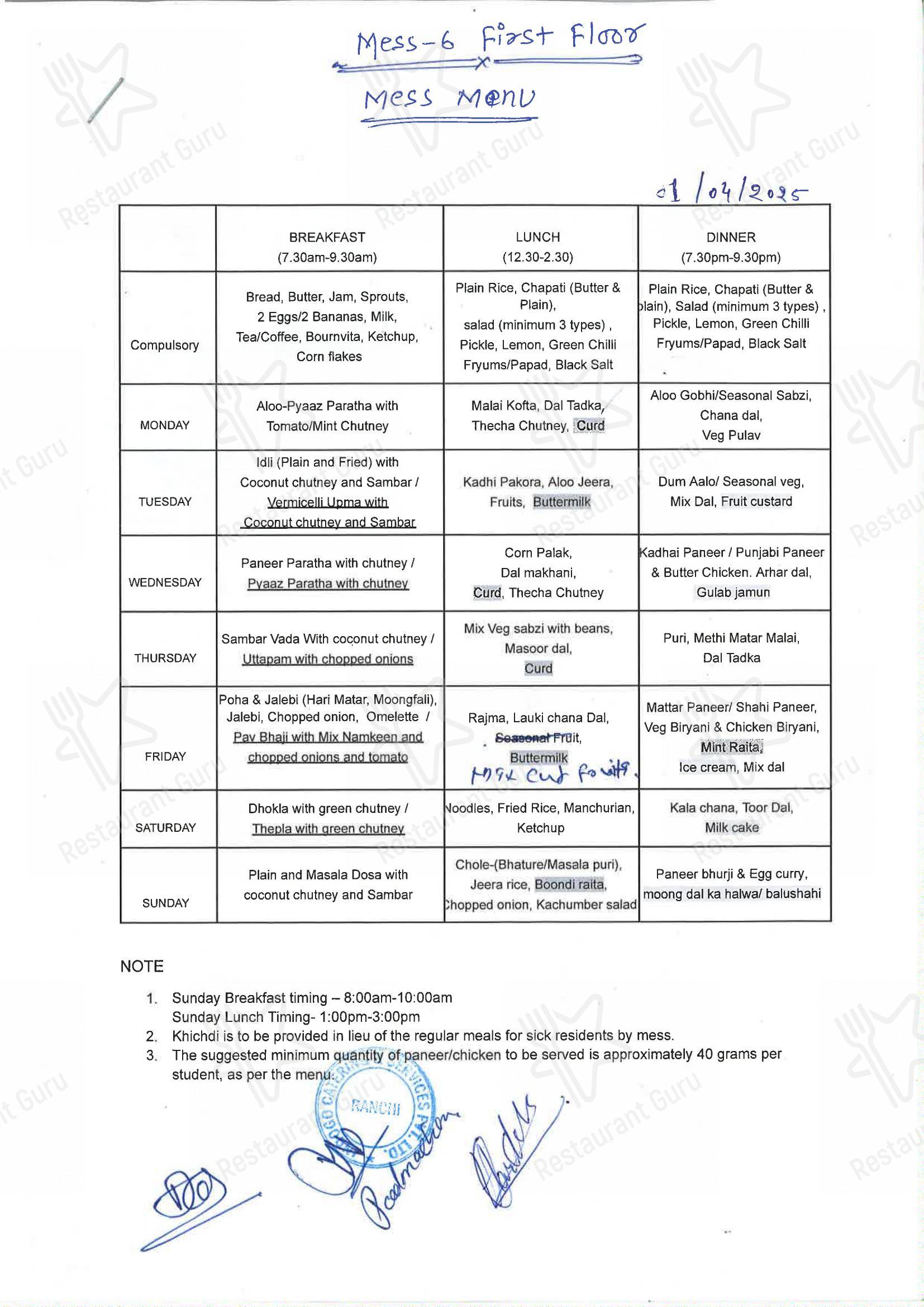 Dining Hall 2 - Dinner Menu