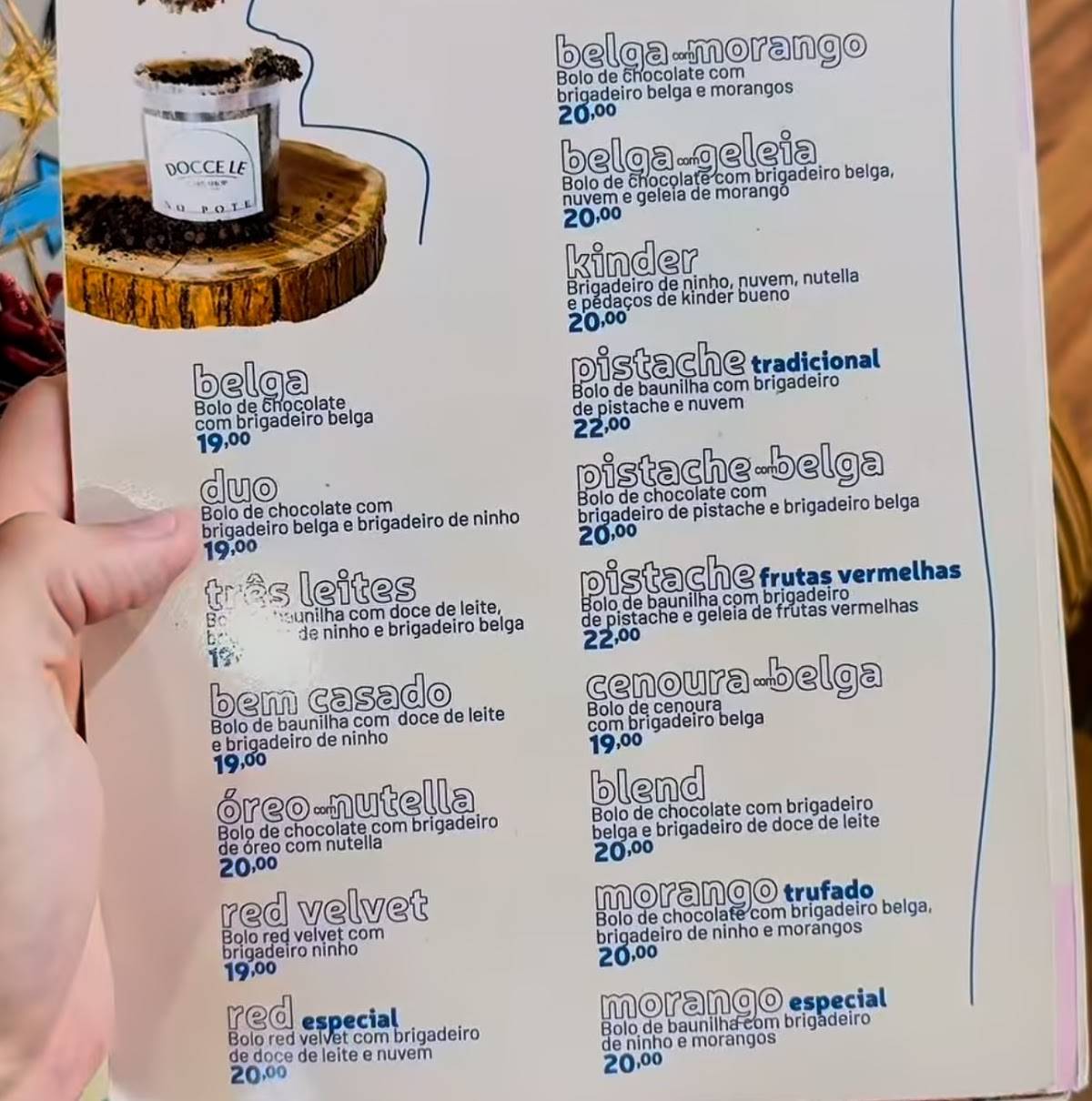 Docce Le cardápio