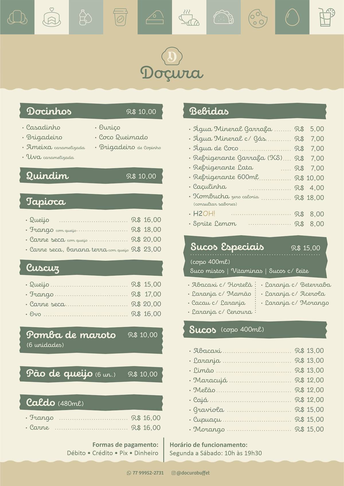 Doçura cardápio