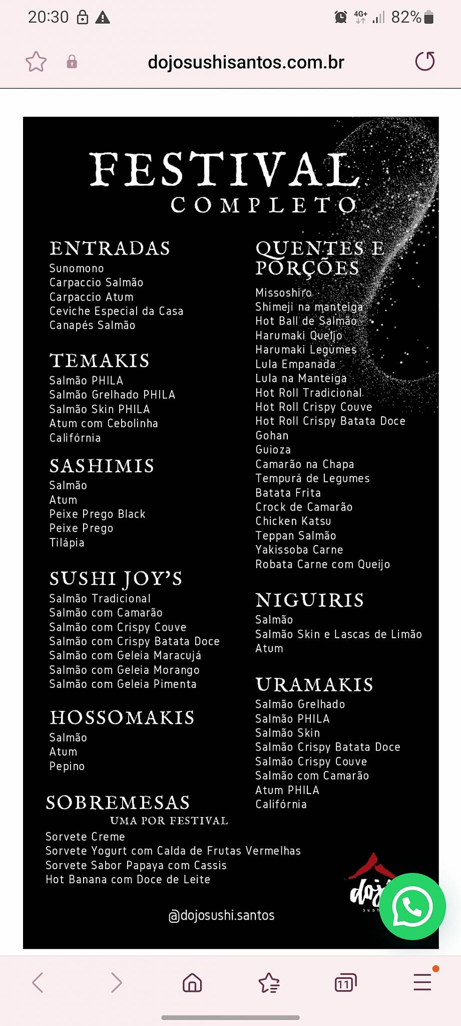 Dojô Sushi cardápio