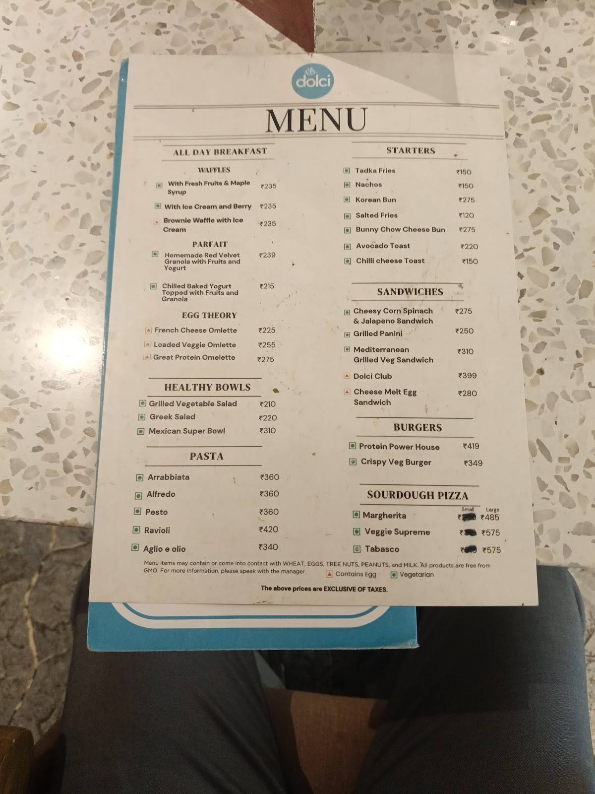 Dolci - Cunningham Road menu