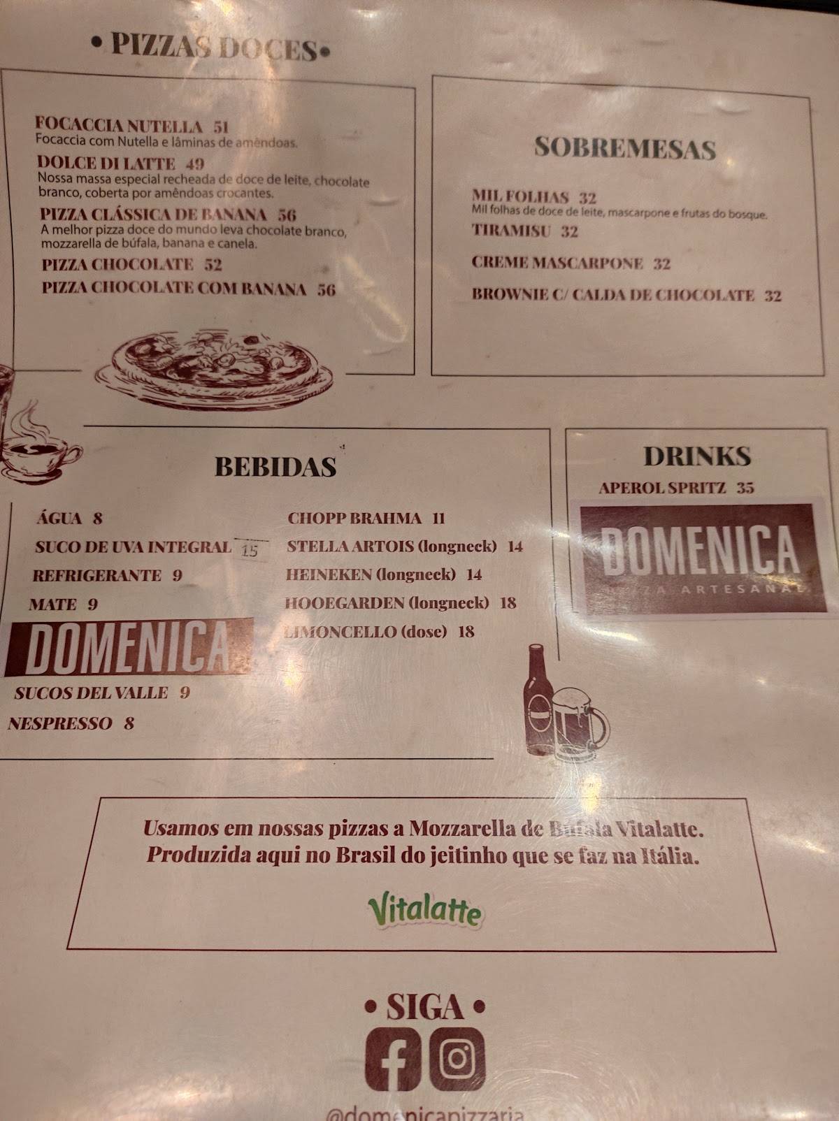 Domenica Pizzaria Artesanal cardápio