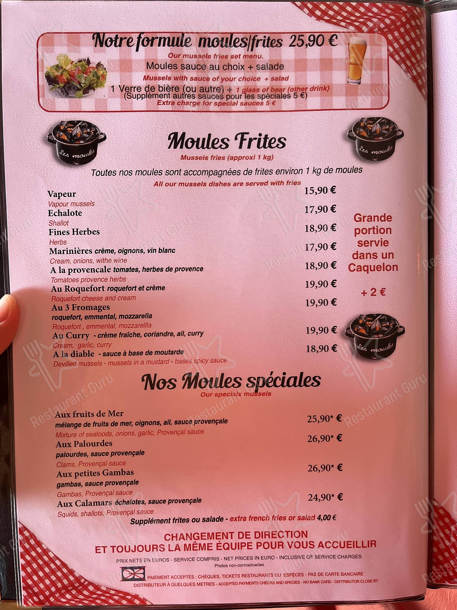 Menu pour Don Camillo restaurant