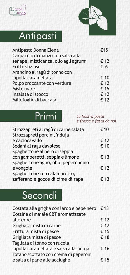 Menu di Donna Elena Restaurant 