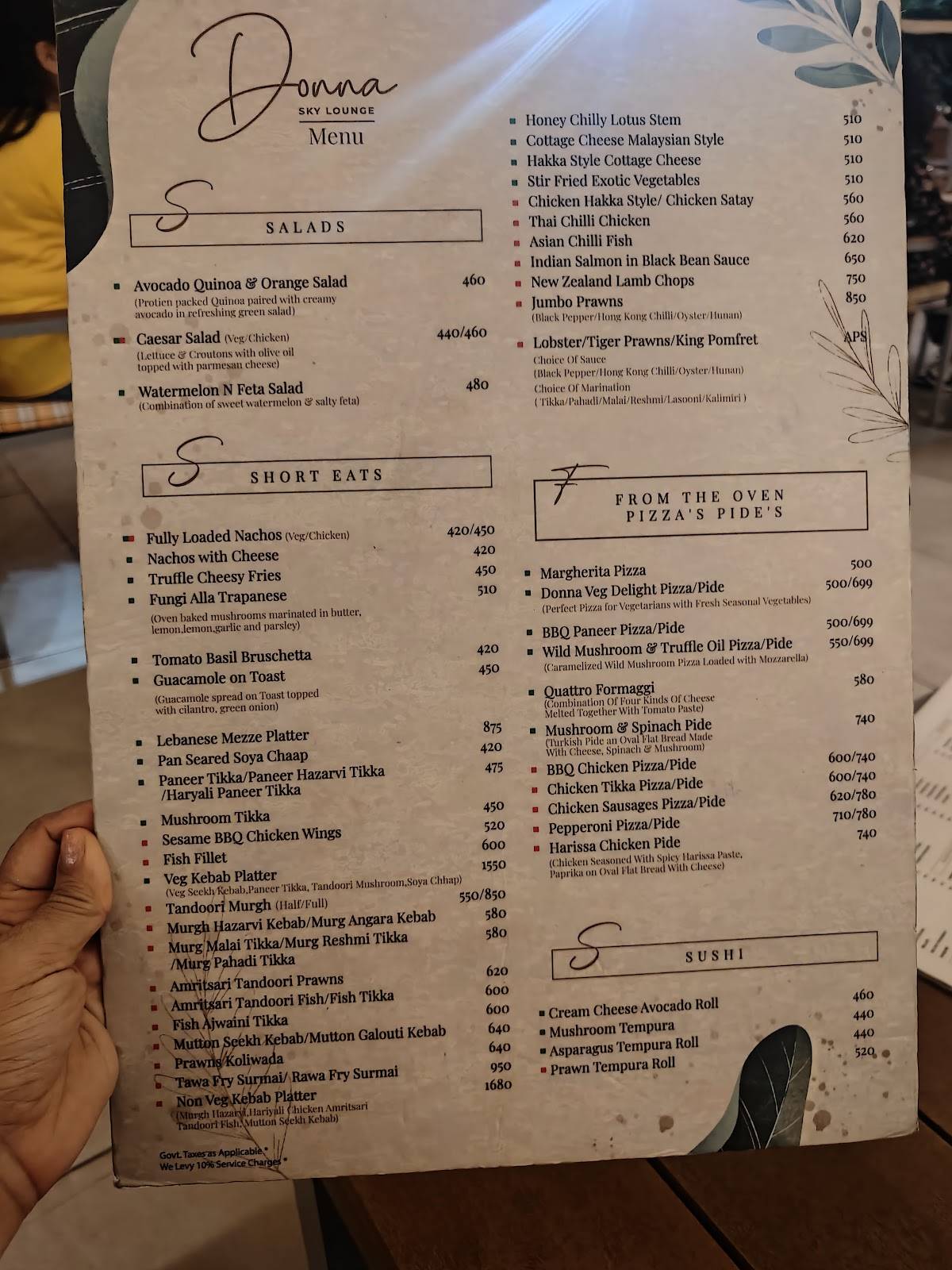 Donna Sky Lounge menu