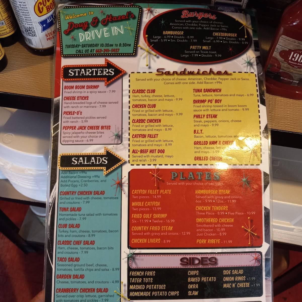 Menu at Doug & Hazel's Drive In restaurant, Columbus