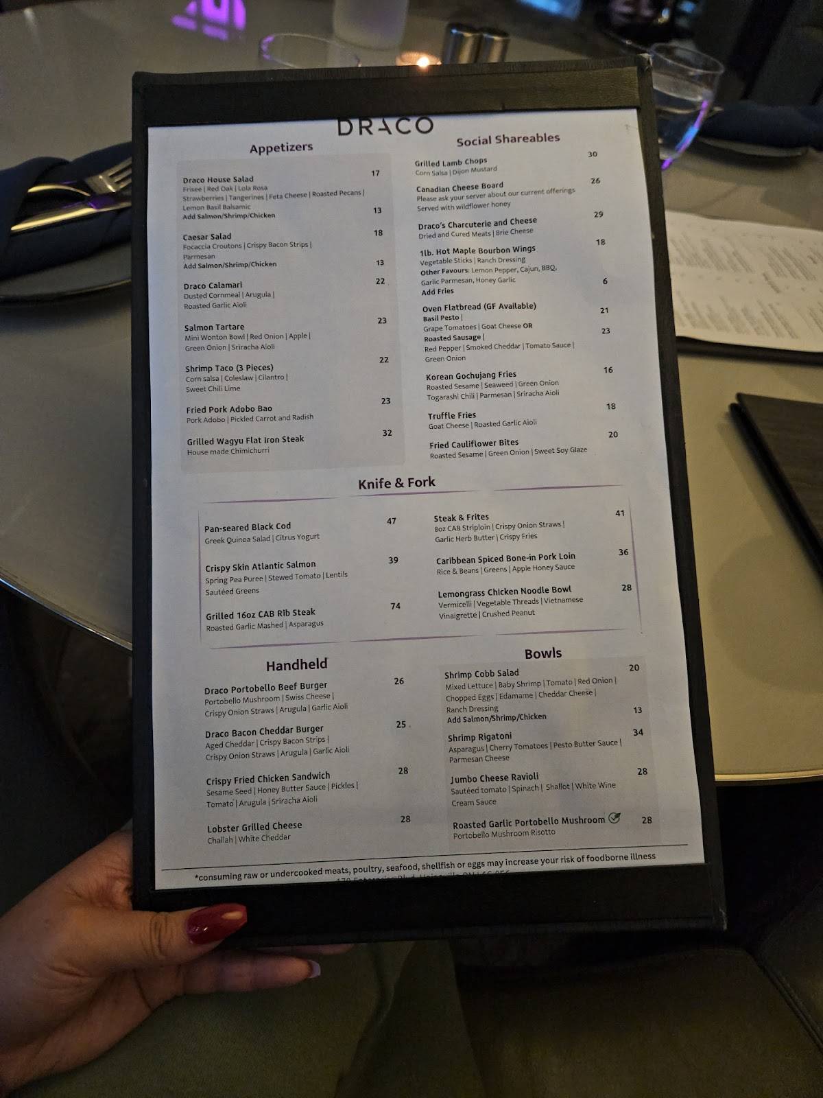 Menu de Draco Markham