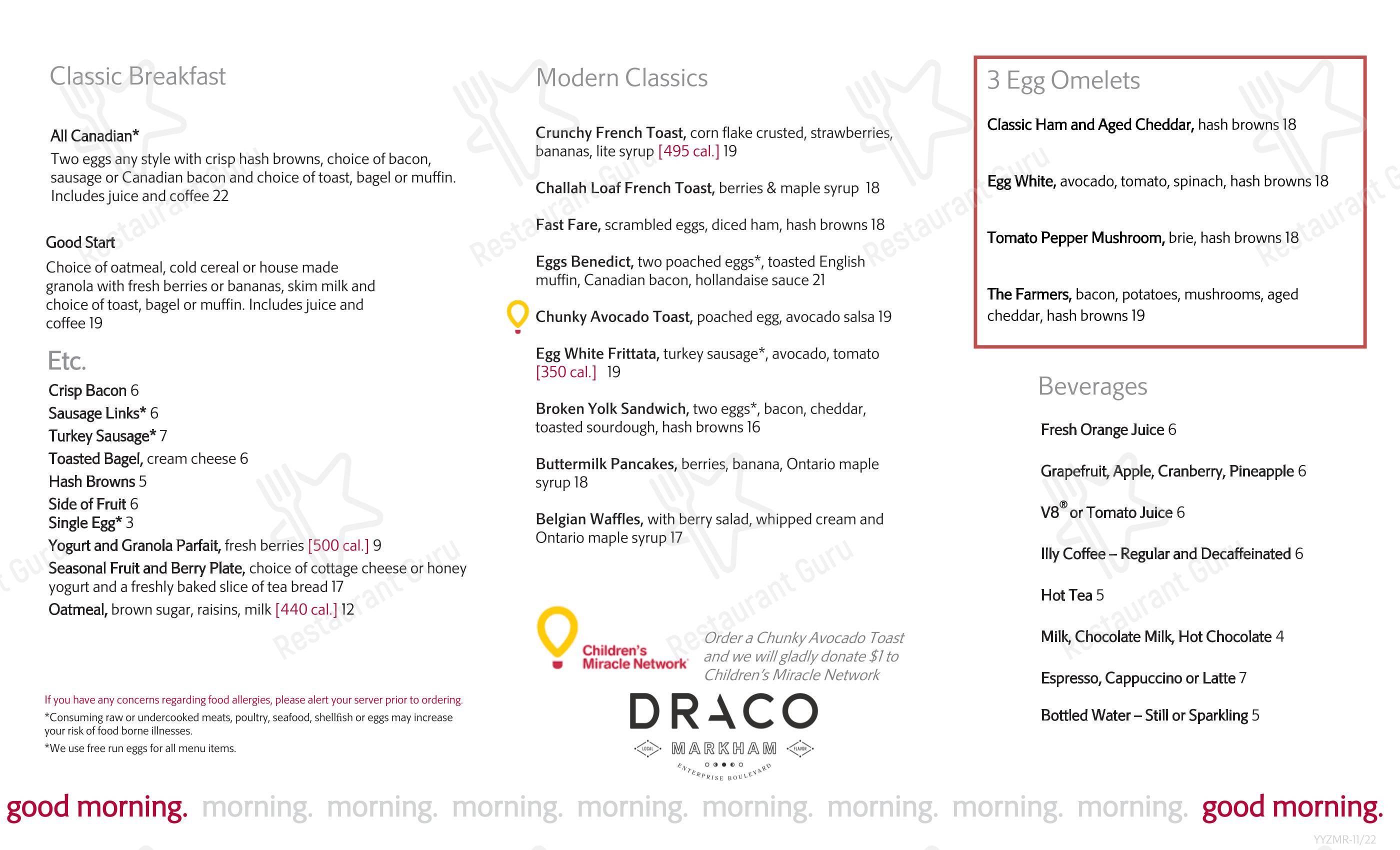 Menu pour Draco Markham pub et bar