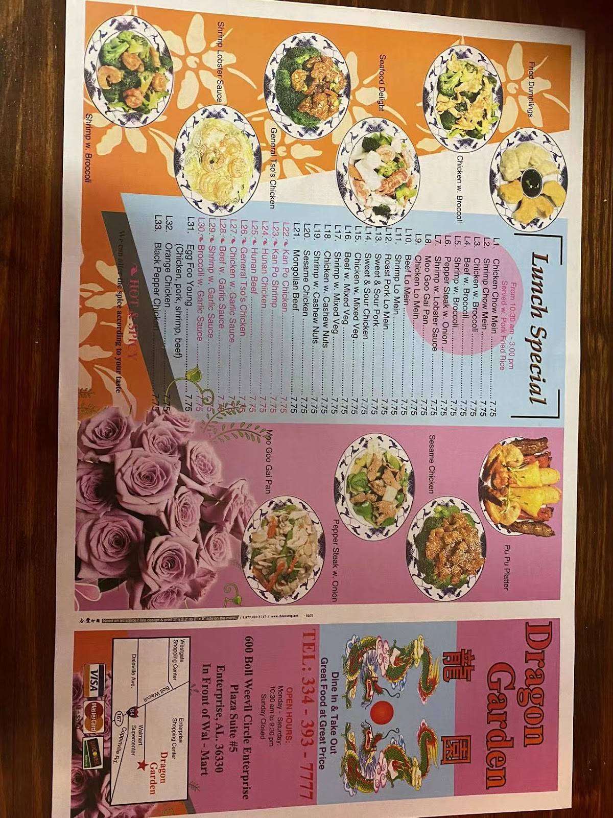 Menu at Dragon Garden Restaurant, Enterprise