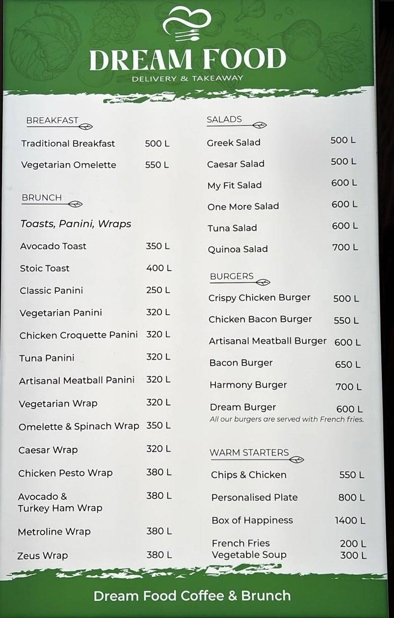 Menu de Dream Food